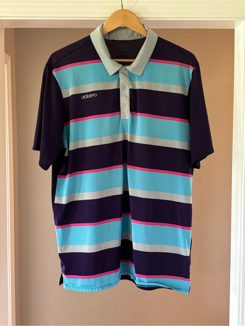 adidas Purple, Aqua & Pink Striped Adizero Polo